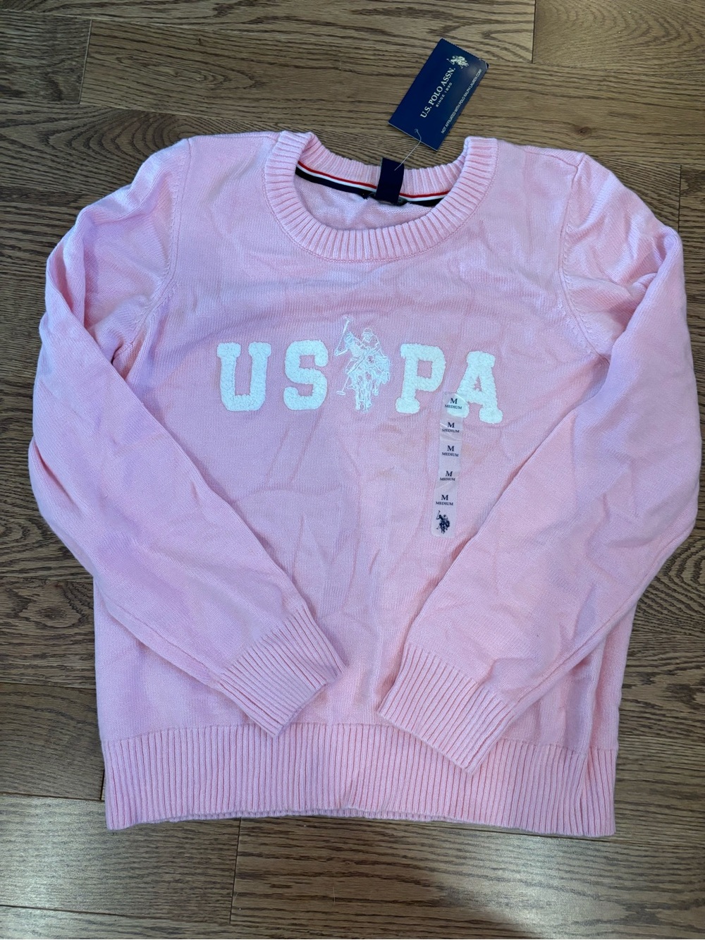 U.S. Polo Assn. Light Pink Crewneck Sweater with White Logo- NWT